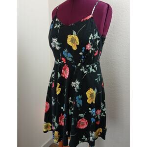Old Navy black floral fit & flare cami dress XL adjustable spaghetti straps